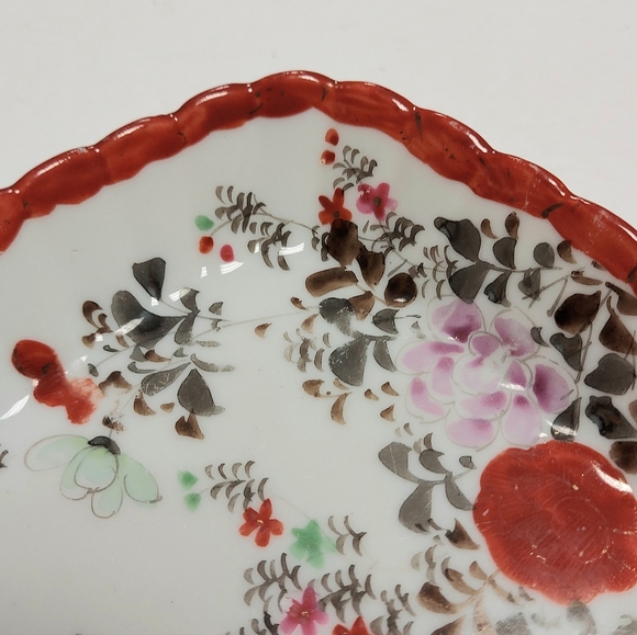 Vintage Japan Scalloped Hand Painted Square Floral Bowl Candy Trinket Dish 5" - Picture 5 of 13